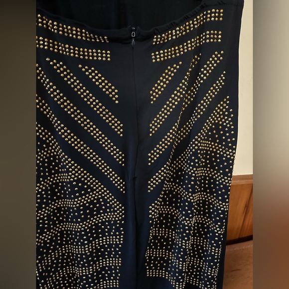 NO BRAND SHOWN, size XL, navy blue with gold studs, halter, maxi dress. - Picture 5 of 7